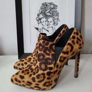 Nine West real cow fur ankle boots heels leopard